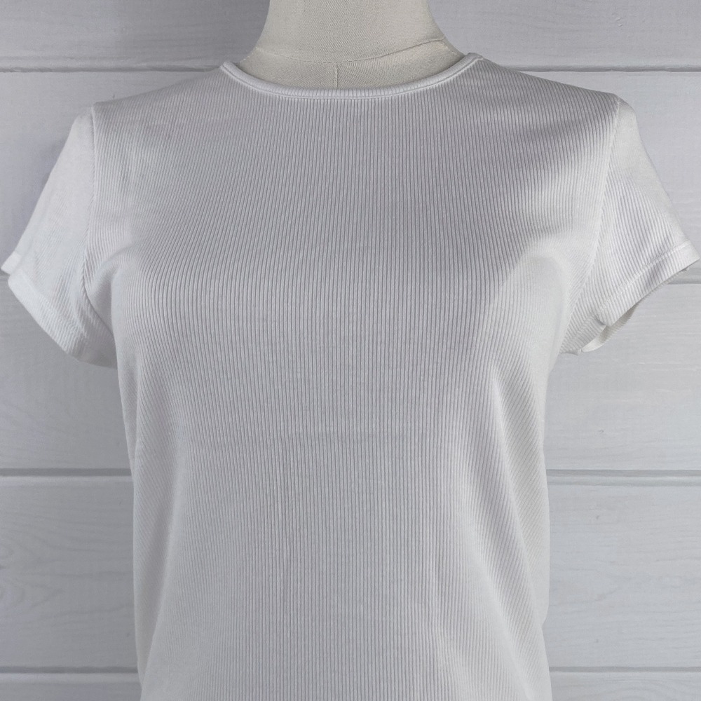 AE American Eagle Ribbed T-Shirt Layering Tee L White Stretch Base Layer 90s Y2K - Picture 3 of 14